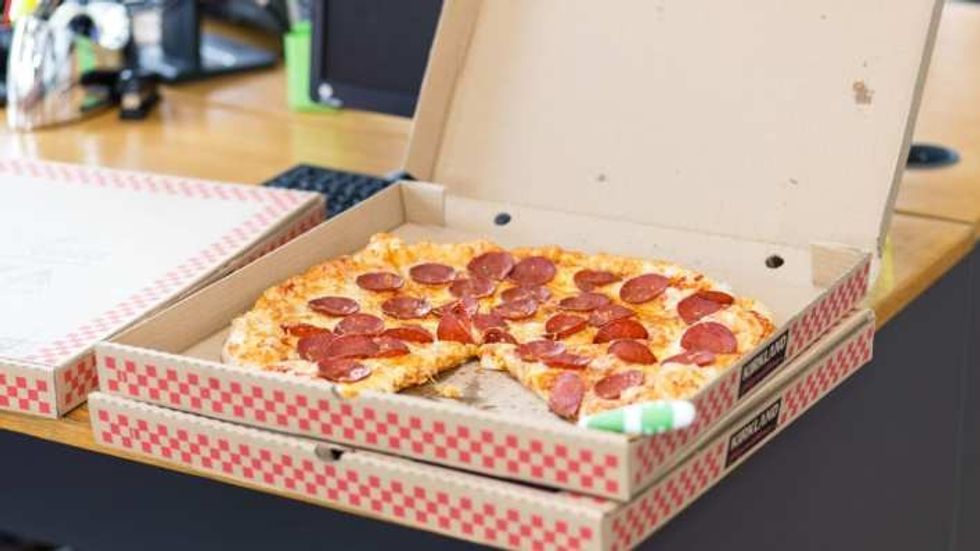 pizza in delivery boxes