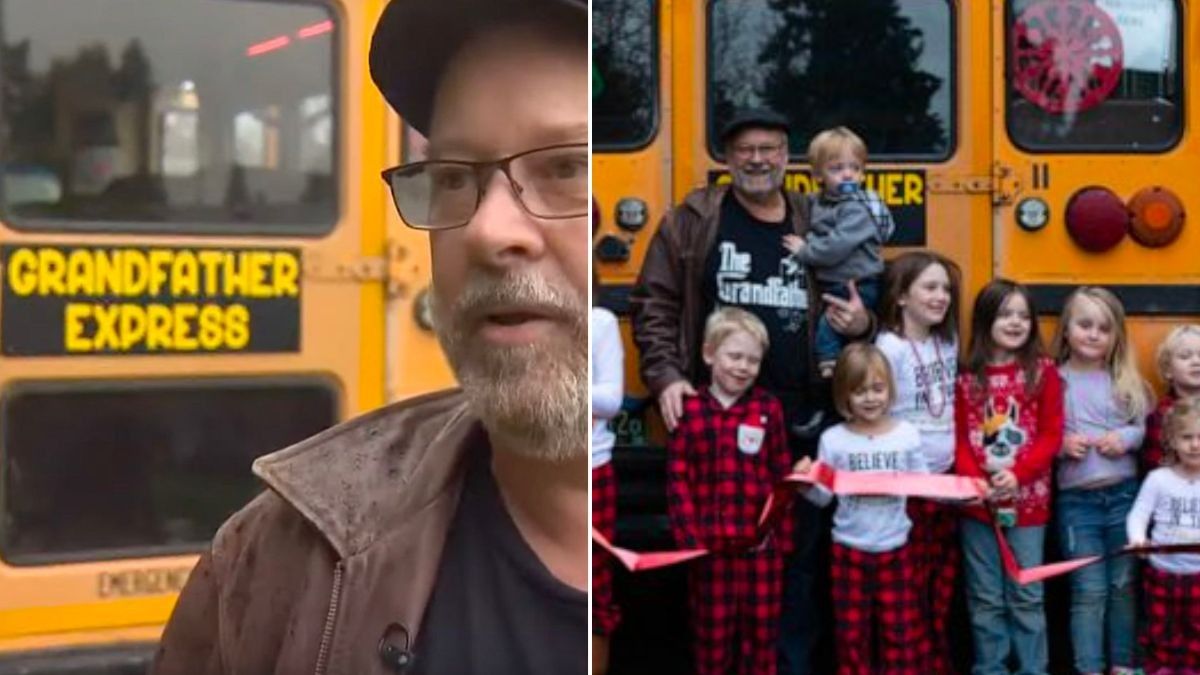 Grandfather Wishes He Could Spend More Time With His Ten Grandkids – So He Buys a School Bus to Drive Them to School Each Day