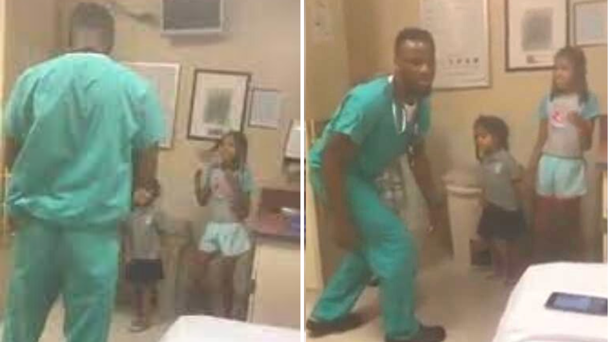 doctor dancing with 2 little girls