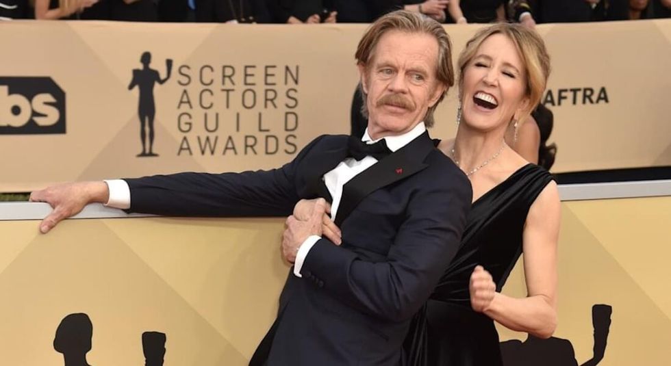 Felicity Huffman William H Macy posing and laughing at the Screen Actors Guild Awards.