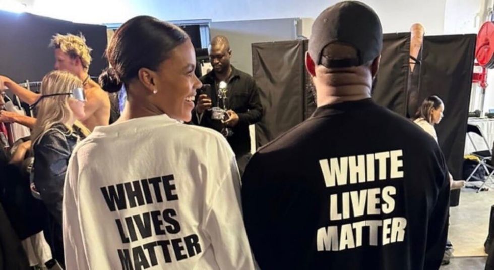 Kanye West wearing "White Lives Matter" shirts during Paris Fashion Week