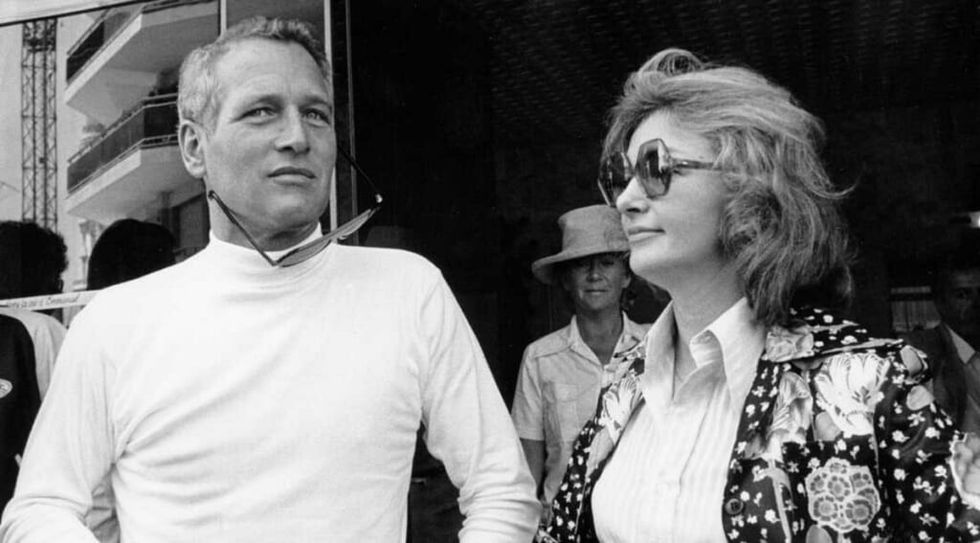 Black and white photo of Paul Newman and wife Joanne Woodward.