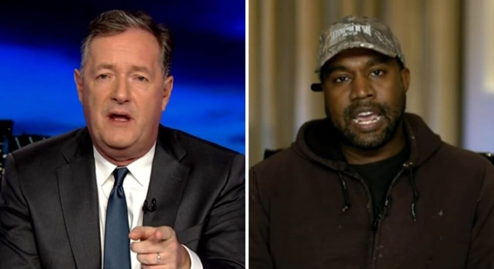 Kanye West being interviewed by Piers Morgan.