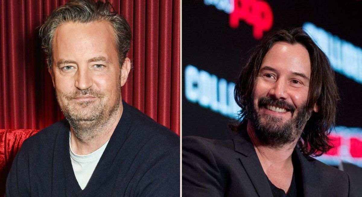 Matthew Perry and Keanu Reeves in side-by-side pictures.