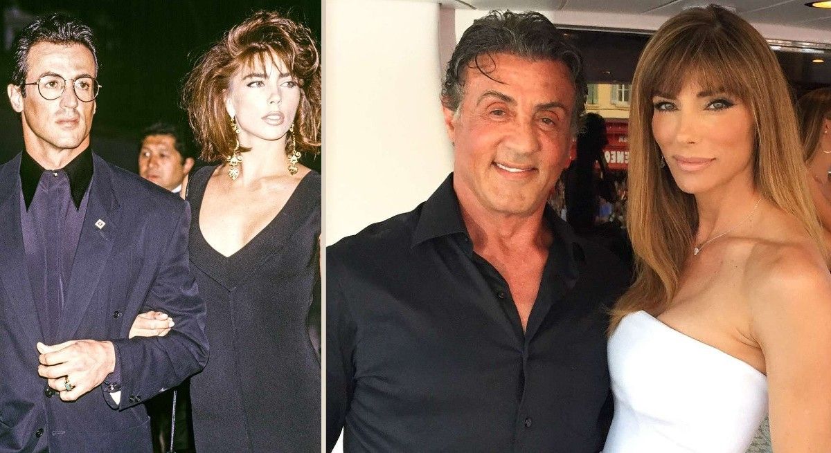 Sylvester Stallone and wife Jennifer Flavin in the 90s and 2022.