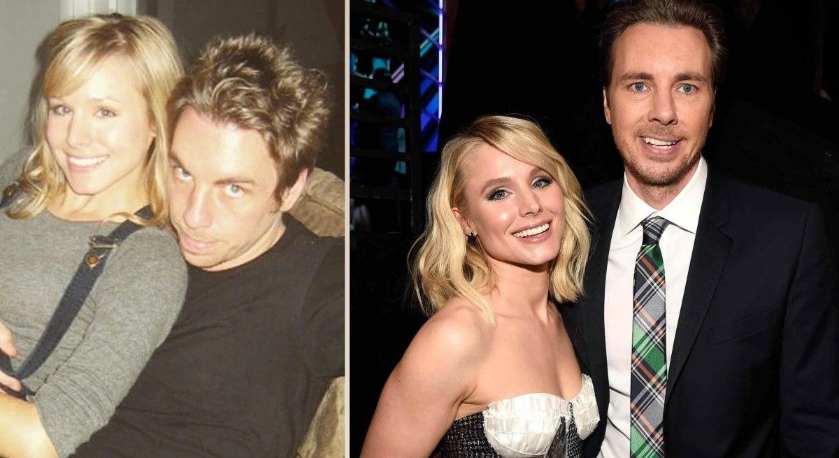 Kristen Bell and Dax Shepard young and now.