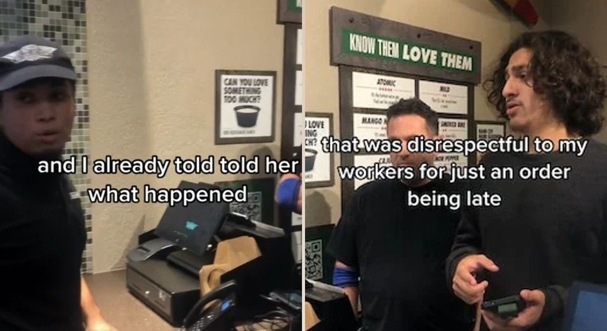 Screenshot from Tiktok where a Wingstop manager stands up for her employees.