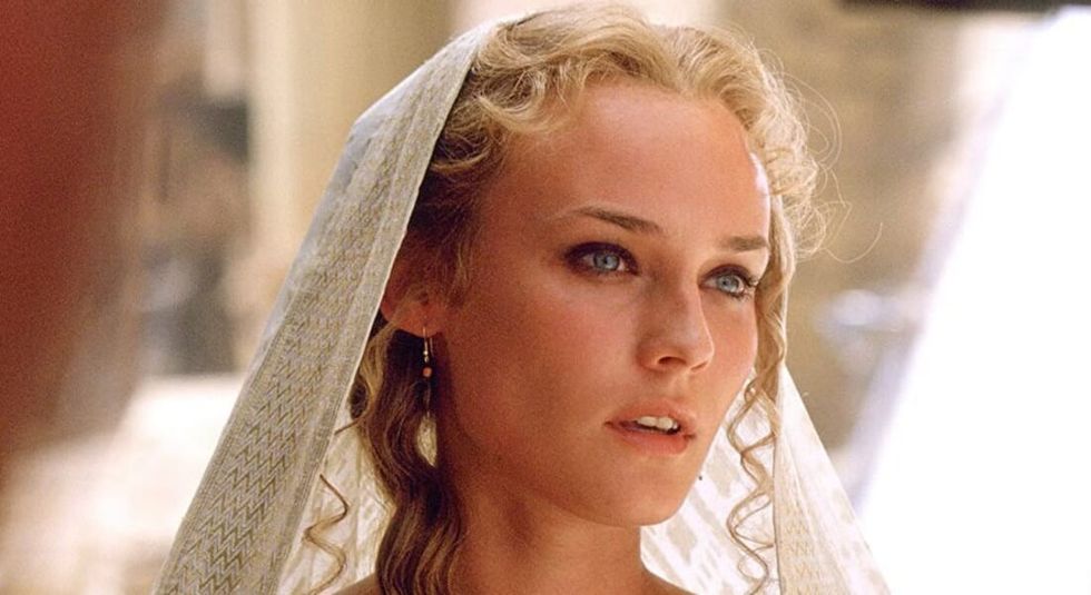 Diane Kruger in white veil as Diane of Troy in Troy.