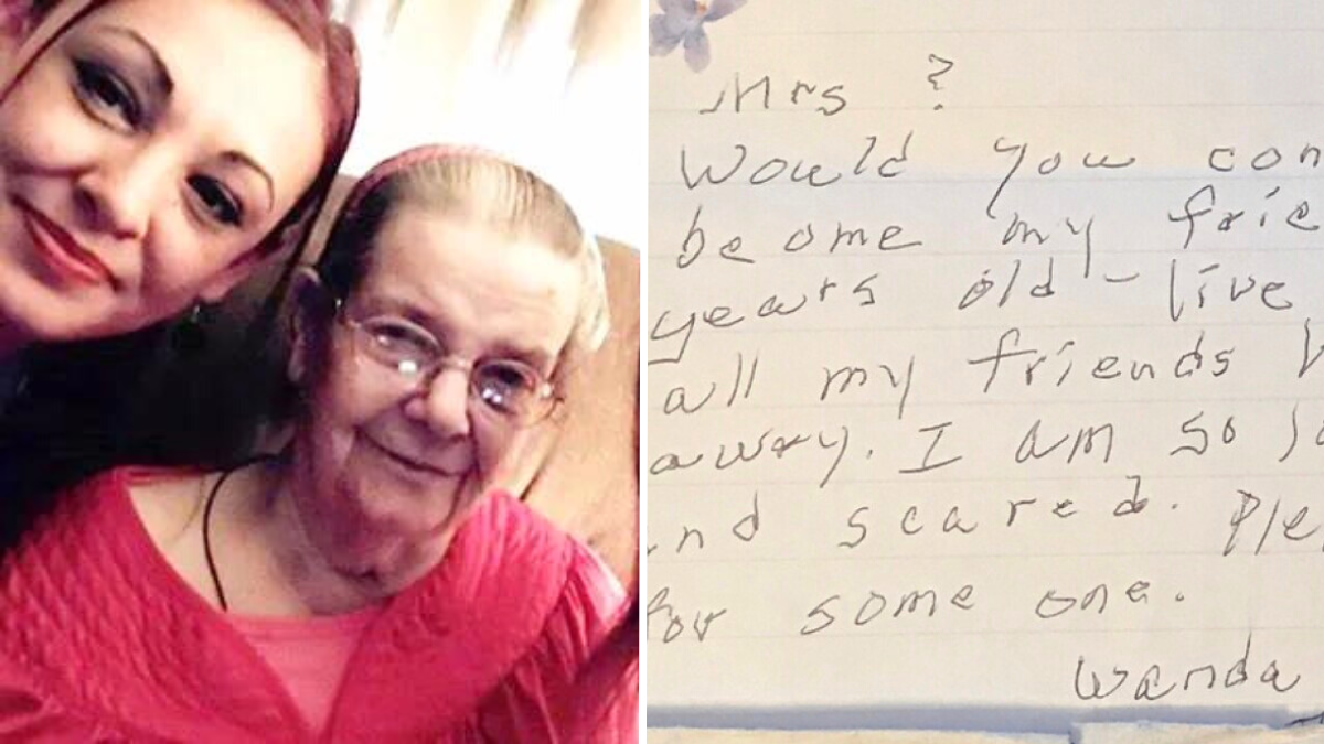 woman with elderly woman and a handwritten note