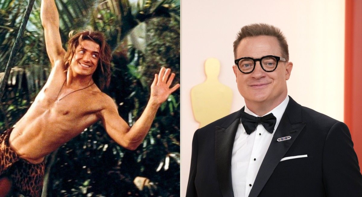 Brendan Fraser at the 2023 Oscars and in Tarzan.