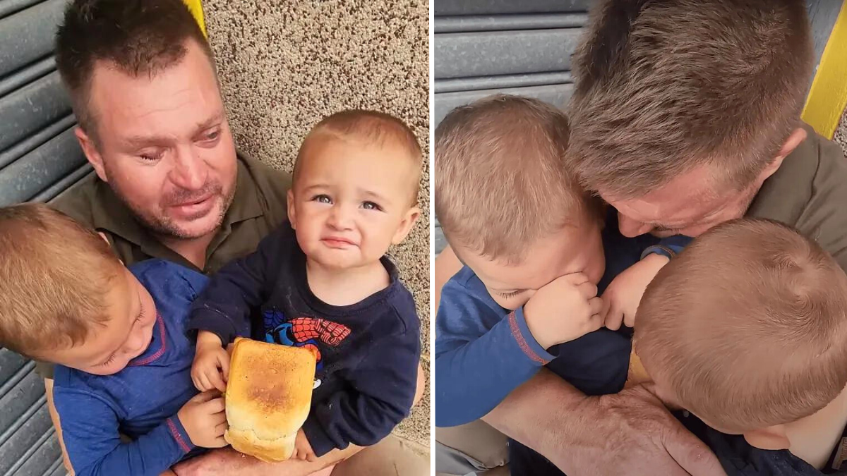 Poor Dad Crying on the Street Holds His Kids and a Loaf of Bread – Then a Stranger Who Notices Him Asks One Simple Question