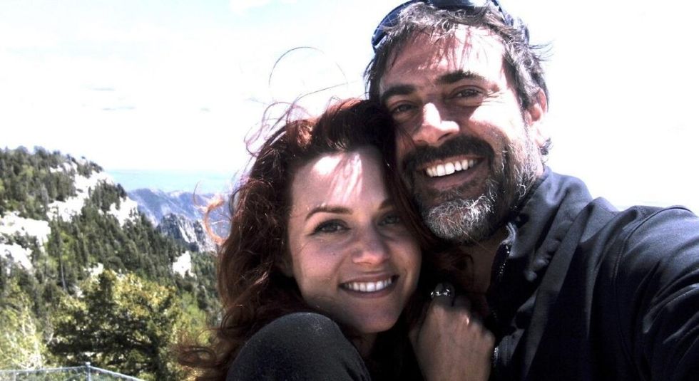 Jeffrey Dean Morgan and wife Hilarie hugging for an Instagram picture.