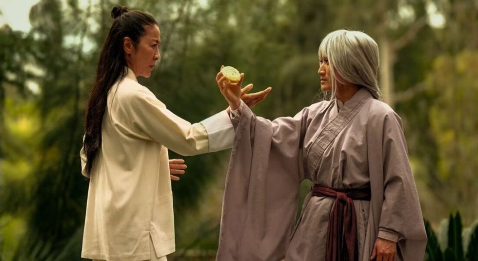 Michelle Yeoh practicing Kung Fu in Everything Everywhere All At Once 
