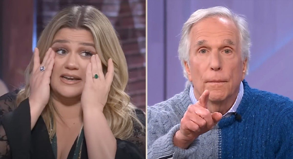 Kelly Clarkson tearing up after Henry Winkler's words of advice.