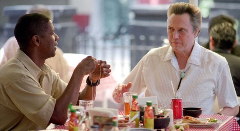 Christopher Walken and Denzel Washington in man on Fire eating lunch, 