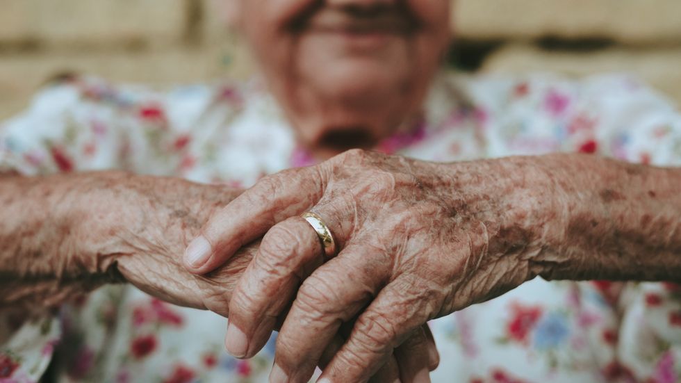 close up of an elderly woman's hands
