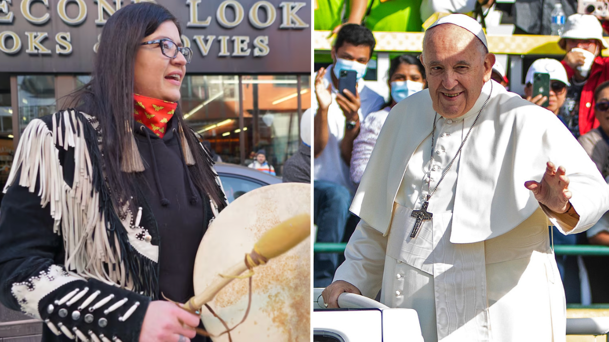 woman with glasses and the Pope