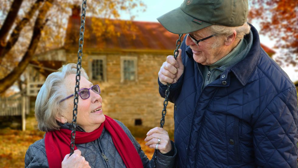 elderly man and woman in love