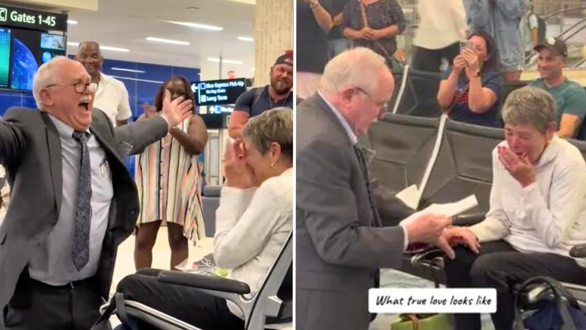 elderly proposing to an elderly woman