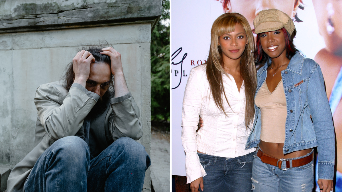 a homeless man and Beyonce and Kelly Rowland
