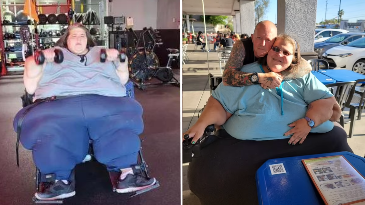 woman in a gym and a man hugging a woman