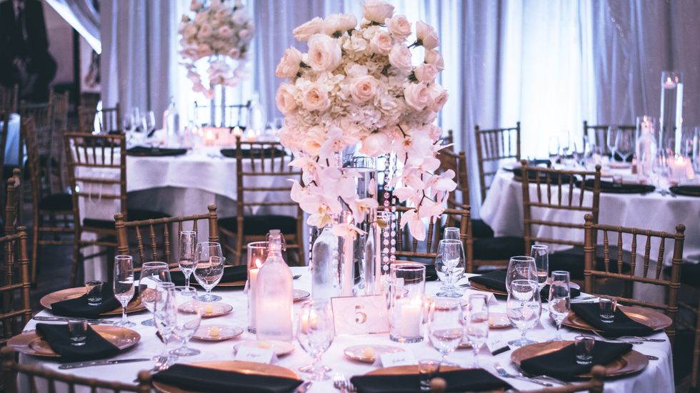 bouquet of flowers on a banquet table