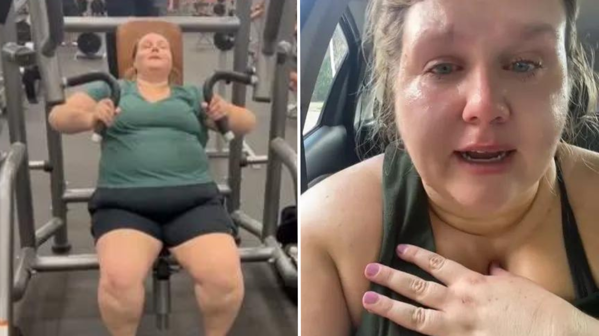 woman working out at the gym and a woman crying in her car