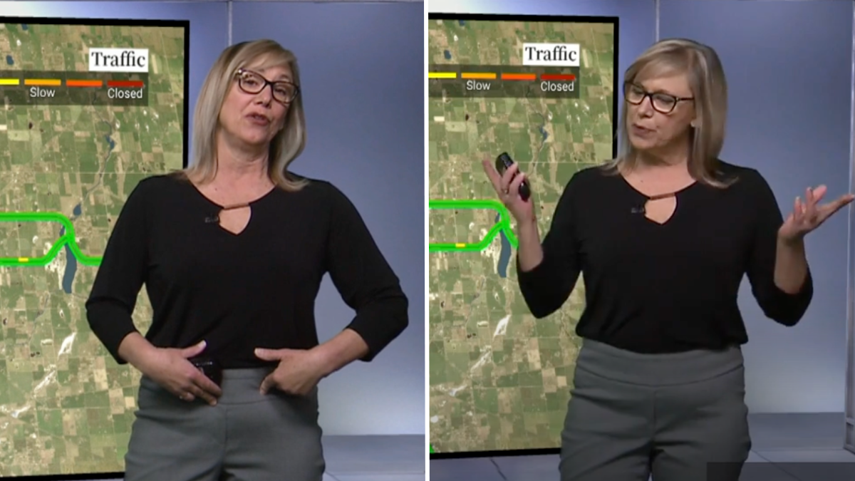 news anchor wearing glasses and presenting on air