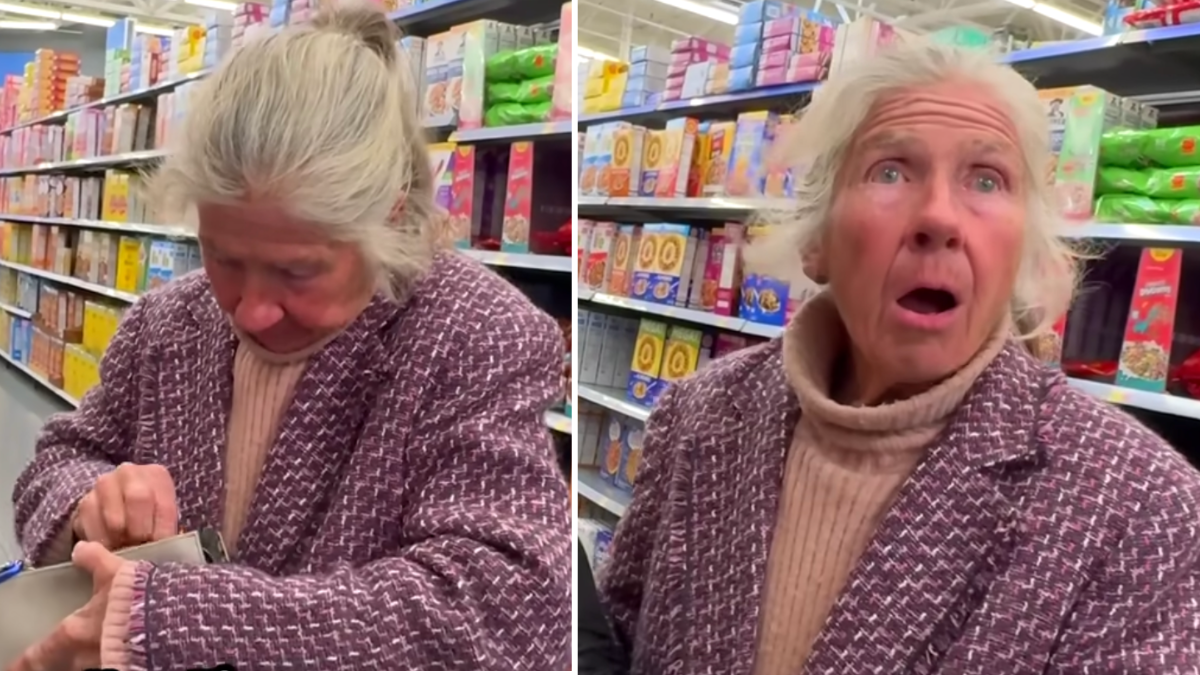 woman looking shocked in a store