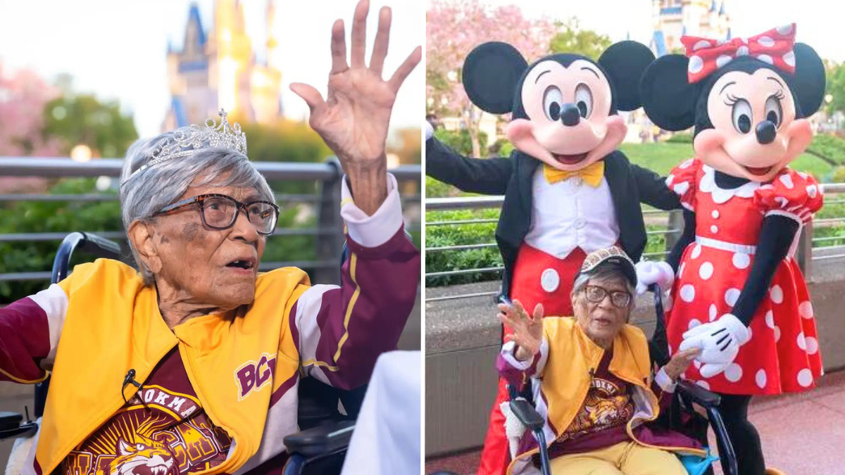 elderly woman celebrates birthday at Disney World