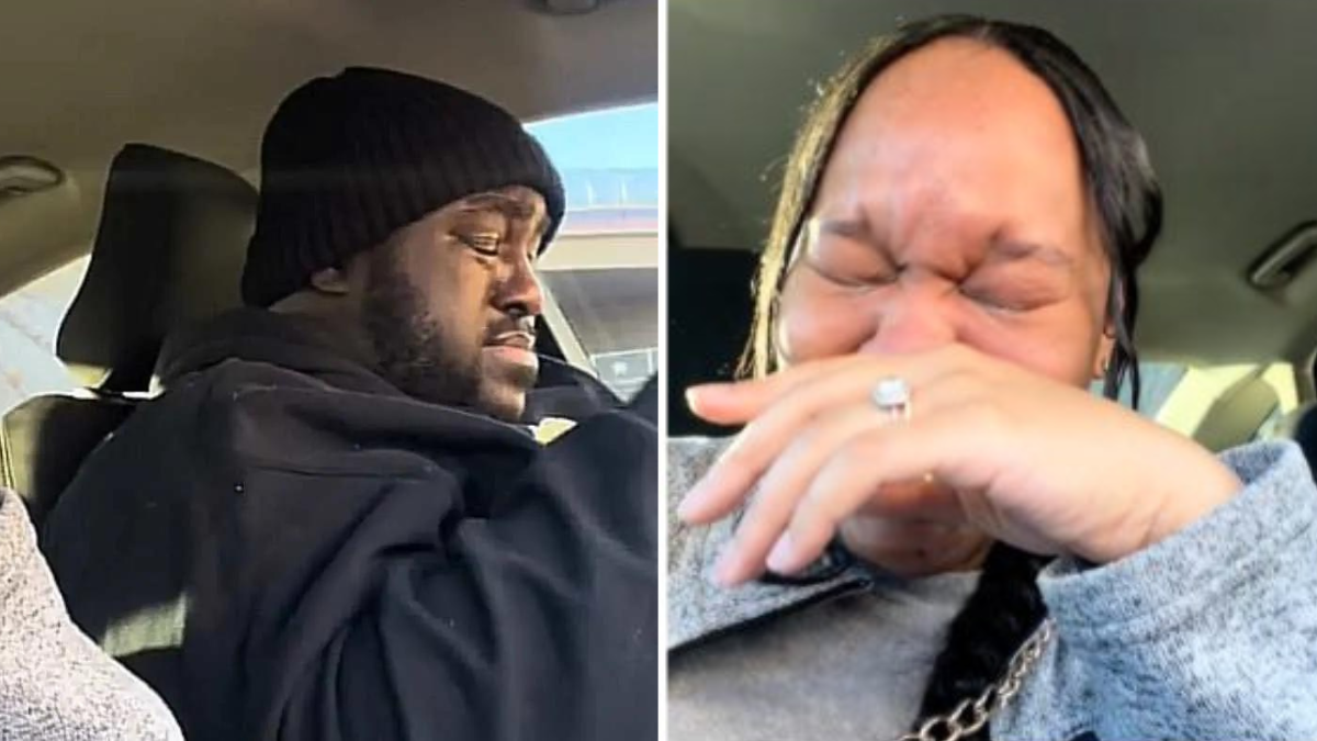 man crying and a woman laughing